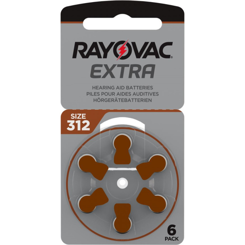 Батарейки для слуховых аппаратов Rayovac Extra 312, 6 шт.