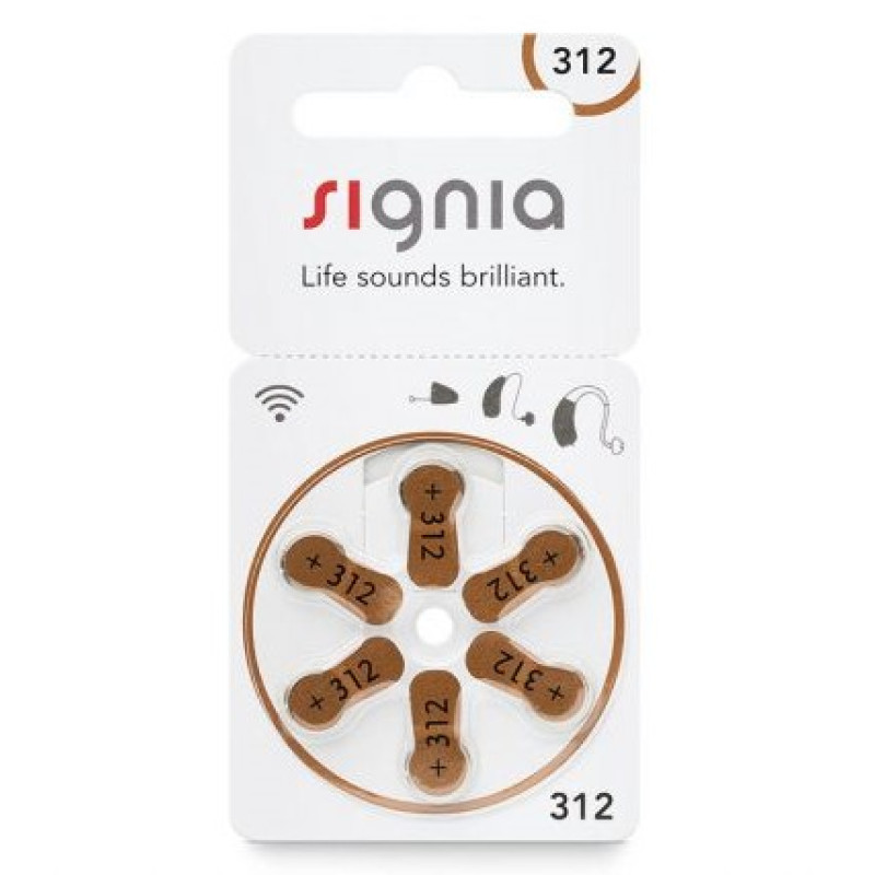 Батарейки для слуховых аппаратов Signia 312, 6 штук