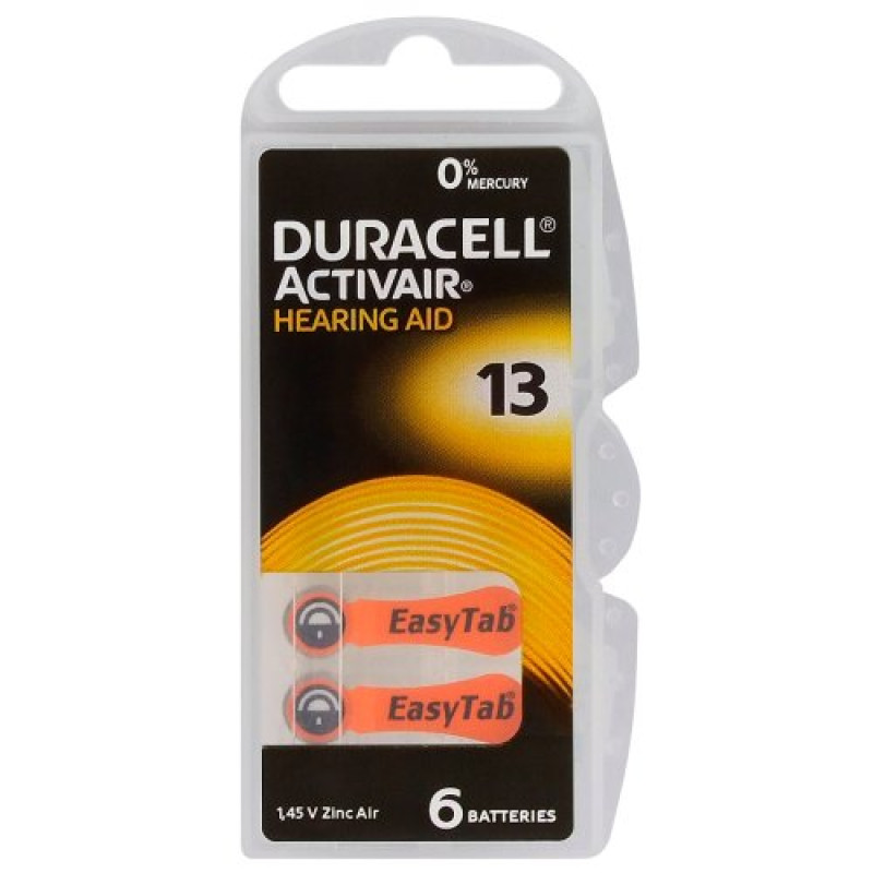 Батарейки для слуховых аппаратов Duracell Activair 13, 6 шт.